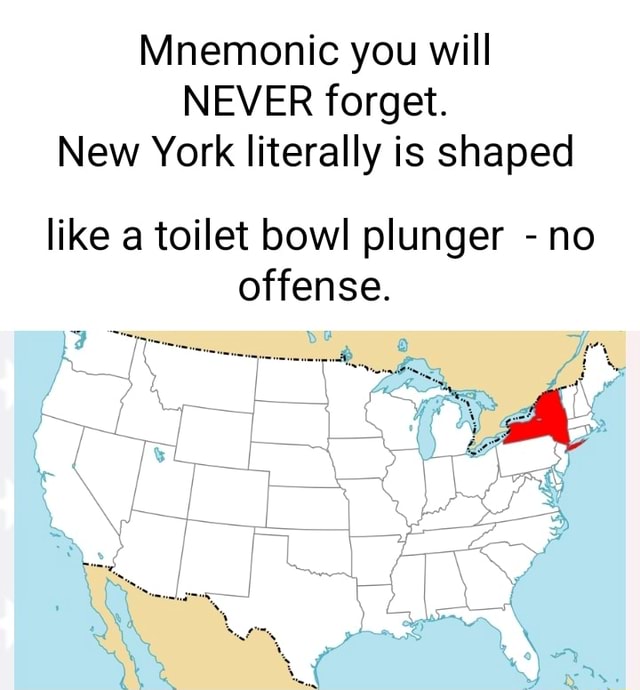 Mnemonic you will NEVER forget. New York literally is shaped like a
