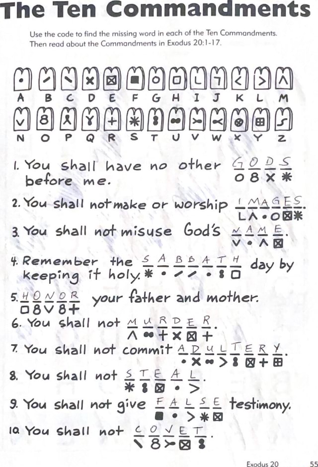 The Ten Commandments Use the code to find the missing word in each of ...