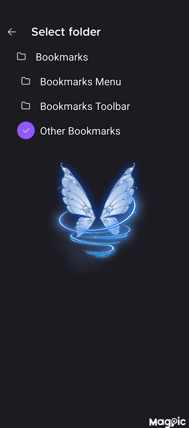 Select folder Bookmarks Bookmarks Menu Bookmarks Toolbar Other