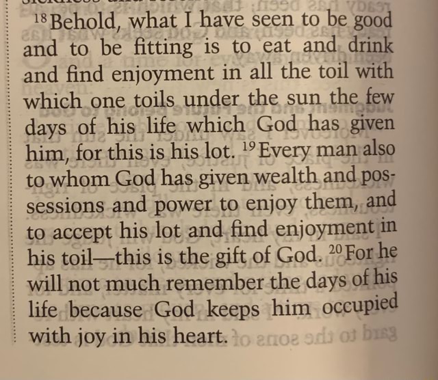 Behold, what I have seen to be good and to be fitting is to eat and