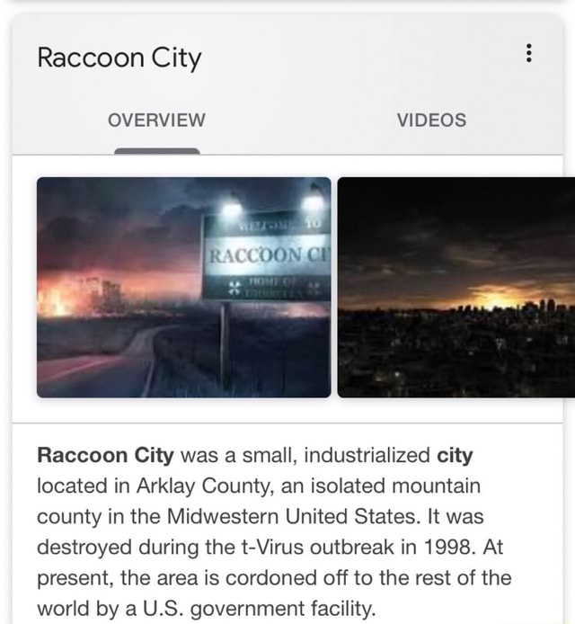 Raccoon City Raccoon City was a small industrialized city located in