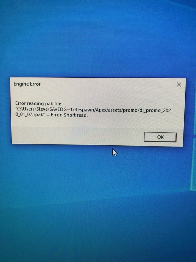 Error Reading Pak File G Users Steve Savedg 1 Respawn Apex Assets Promo Dl Promo 202 0 01 Ozrpak Error Short Read