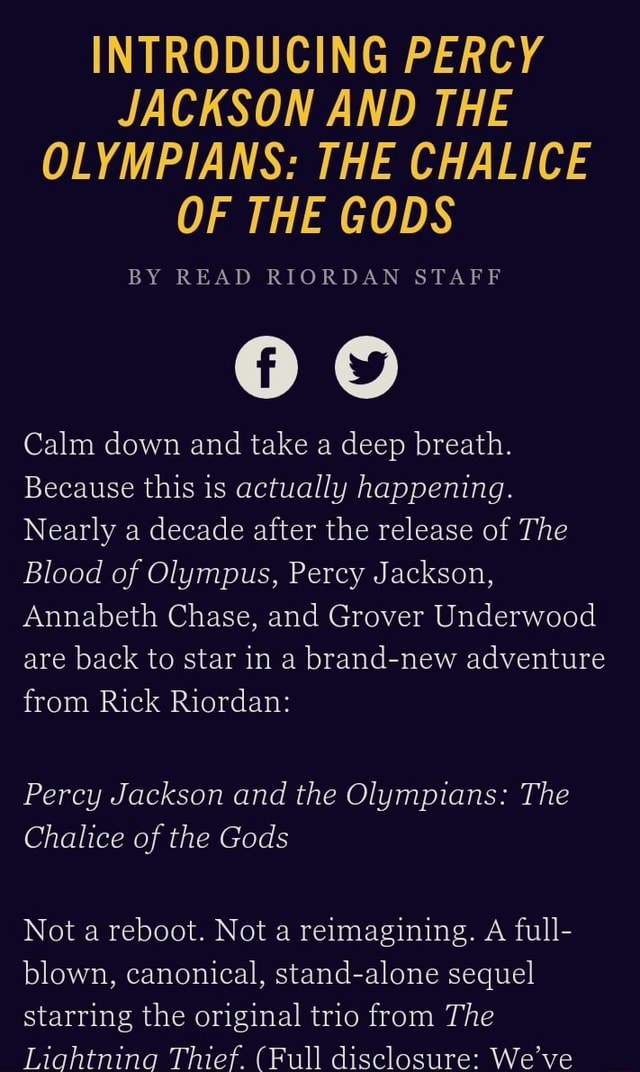 Introducing Percy Jackson And The Olympians The Chalice Of The Gods By Read Riordan Staff Calm