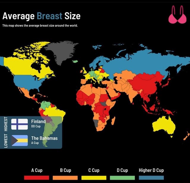 Average Breast Size This map shows the average breast size around the