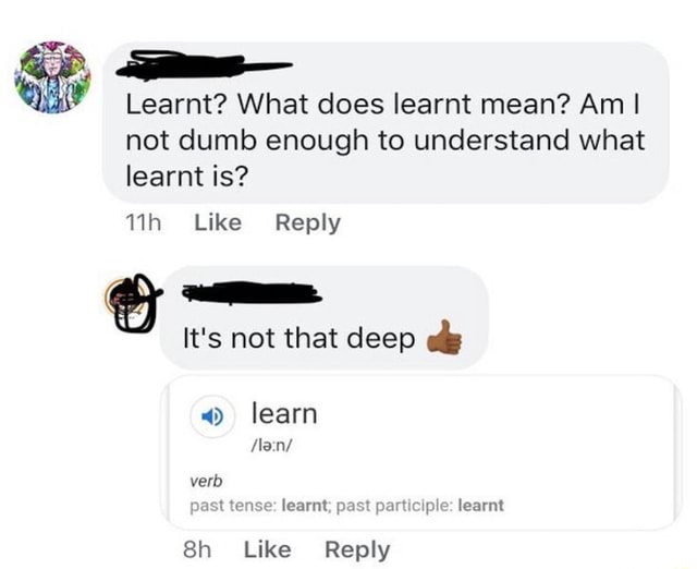 Learnt? What does learnt mean? Am I not dumb enough to