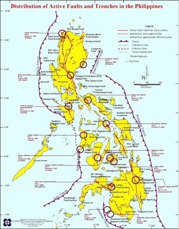 Distribution of Active Faults and Trenches in the Philippines - )