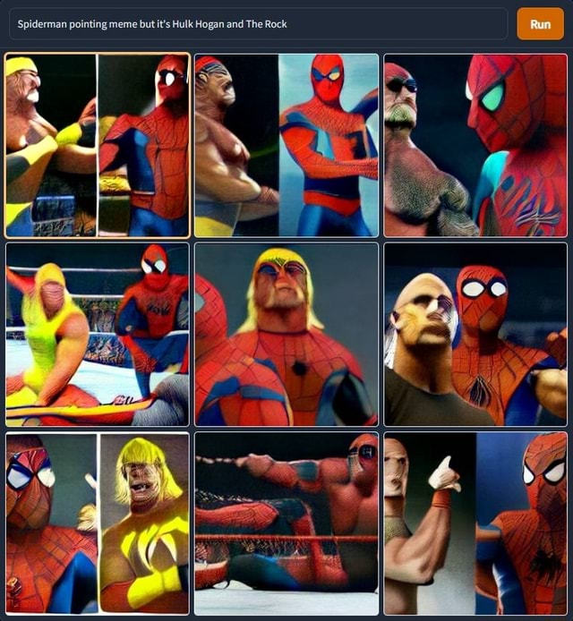 Spiderman pointing meme but it's Hulk Hogan and The Rock - iFunny