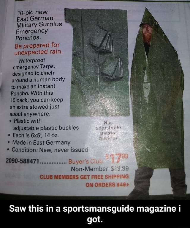 10pk. new East German Military Surplus Emergency Ponchos. Be prepared