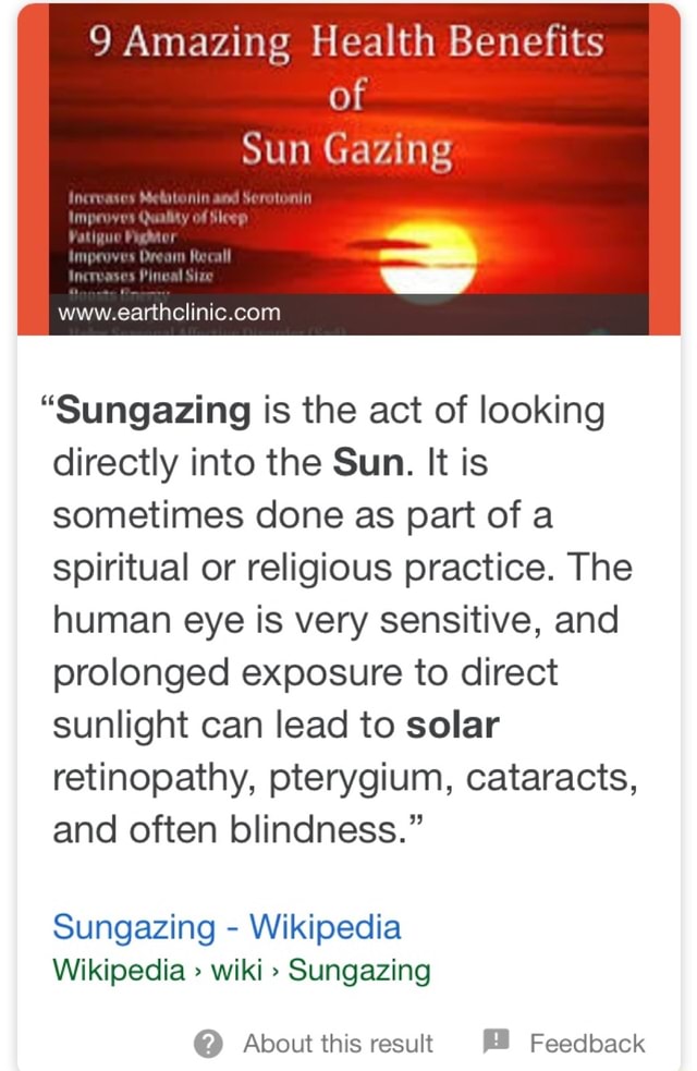 9 Amazing Health Benefits of Sun Gazing “Sungazing is the act of
