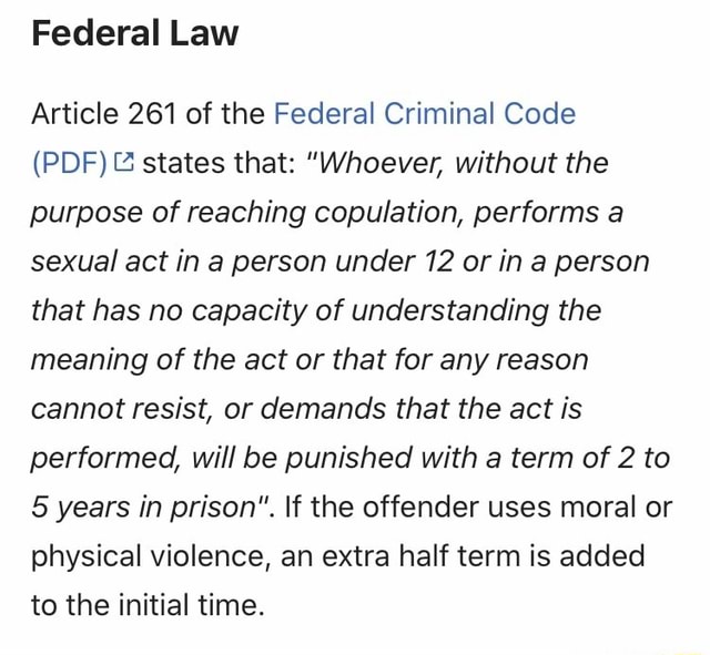 Federal Law Article 261 of the Federal Criminal Code (PDF) E states