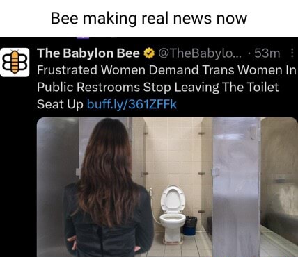 Bee Making Real News Now The Babylon Bee Thebabylo Frustrated Women Demand Trans Women In