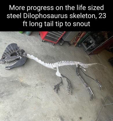 More progress on the life sized steel Dilophosaurus skeleton, 23 ft ...