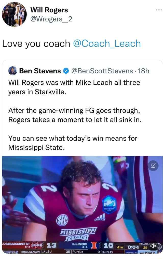 Will Rogers @Wrogers_ 2 Love you coach @ Ben Stevens @ @BenScottStevens ...