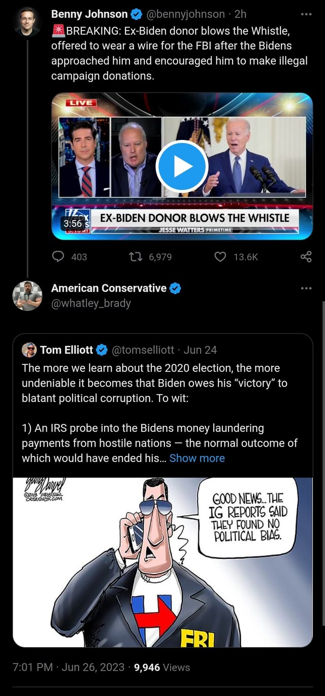 Benny Johnson bennyjohnson BREAKING ExBiden donor blows the