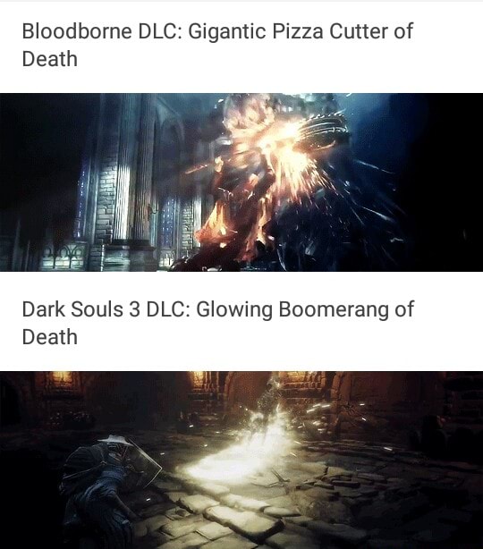 Bloodborne DLC Gigantic Pizza Cutter of Dark Souls 3 DLC Glowing
