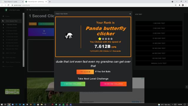 Click Test 100 Seconds, 100 Second CPS Test