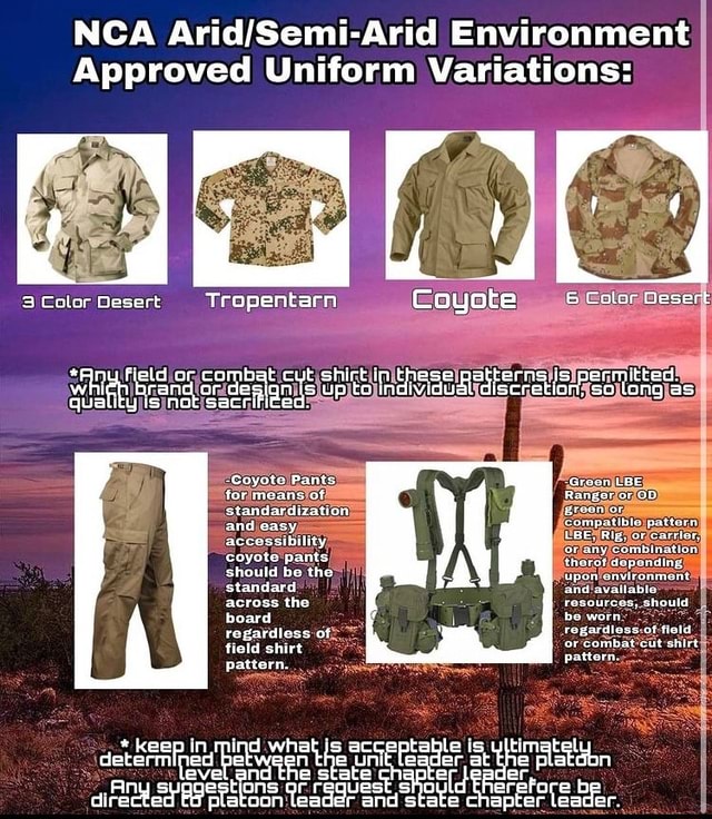 NCA Environment Approved Uniform Variations: Color Desert Tropentarn ...
