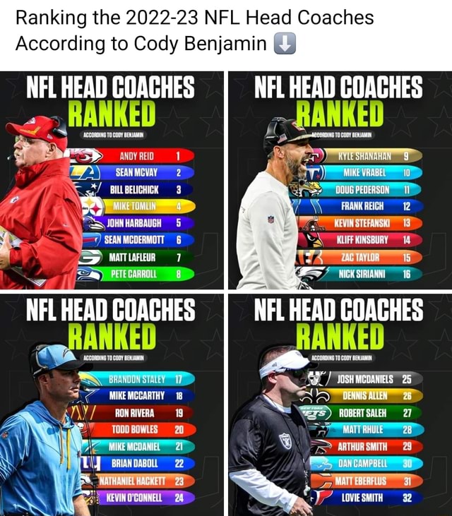 Ranking The 2022-23 NFL Head Coaches According To Cody Benjamin NFL ...