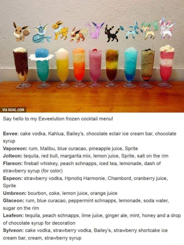 VIA Say hello to my Eeveelution frozen cocktail menu! Eevee: cake vodka