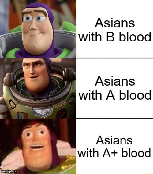 Asians with B blood Asians with A blood Asians with A+ blood - iFunny