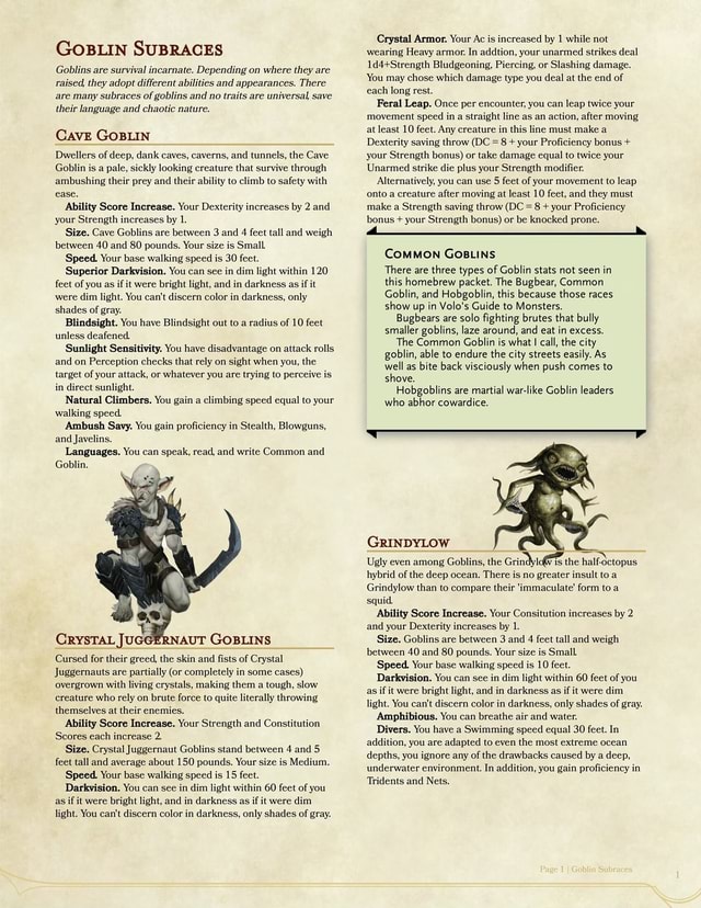 GOBLIN SUBRACES Goblins are survival incarnate. Depending on where they ...