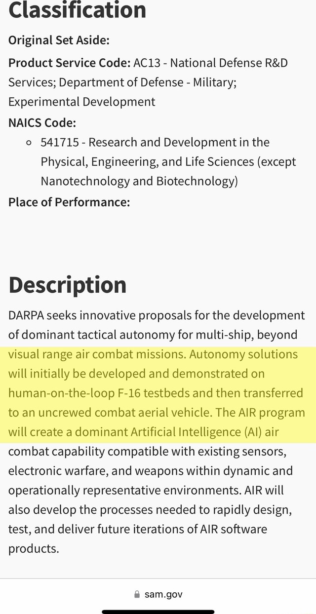 Classification Original Set Aside Product Service Code AC13