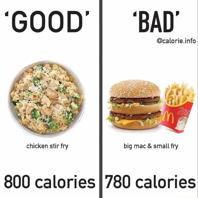 BAD' @calorie.info chicken stir fry big mac & small fry 800 calories