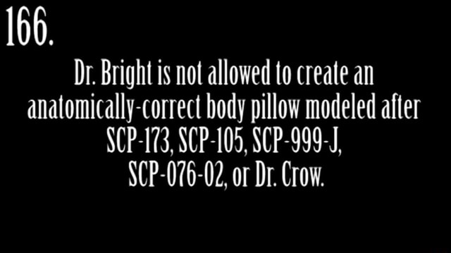 166 Dr Bright Is Not Allowed To Create An Analomically Correcl Body Pillow Modeled Alter Scp 173 Scp 105 Scp 999 J Scp 076 02 Or Dr Crow