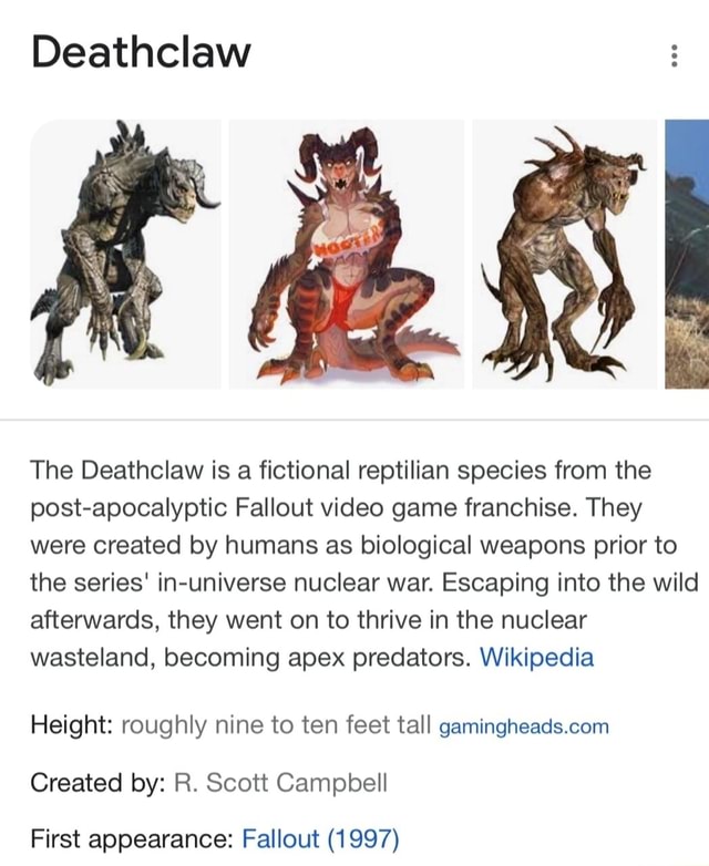 Deathclaw The Deathclaw Is A Fictional Reptilian Species From The Post ...