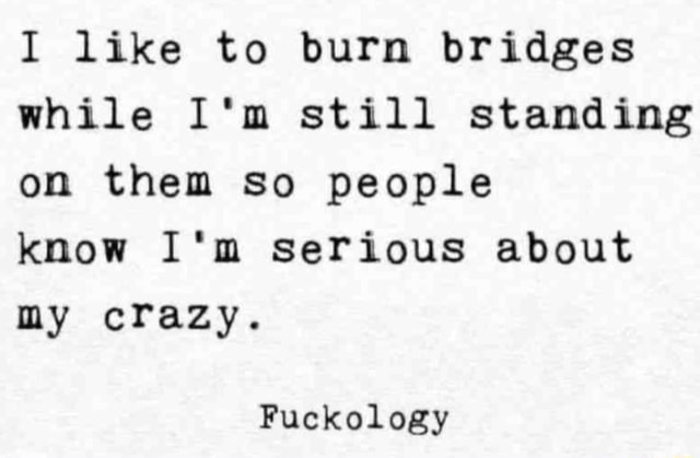 I like to burn bridges while I'm still standing on them so people know ...