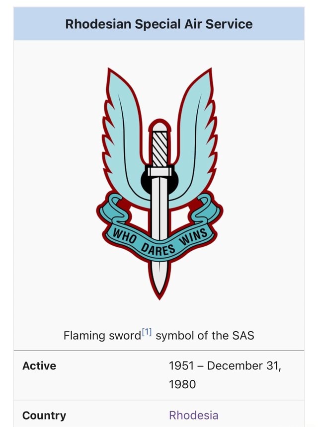 Rhodesian Special Air Service Flaming Sword Symbol Of The Sas Active