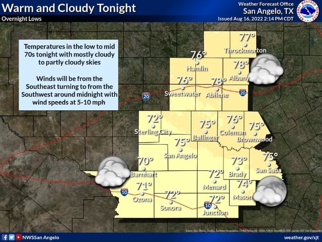Warm and Cloudy Tonight Overnight Lows Temperatures in the low to mid ...