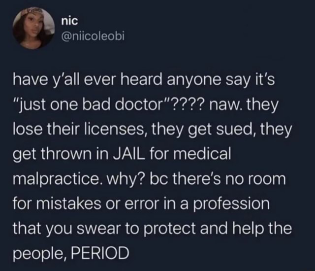 Nic licoleobi have y'all ever heard anyone Say it's "just one bad