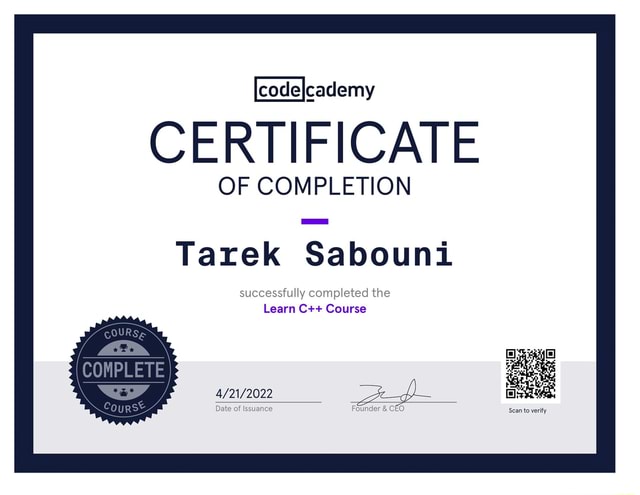 CERTIFICATE OF COMPLETION Tarek Sabouni successfully completed the ...