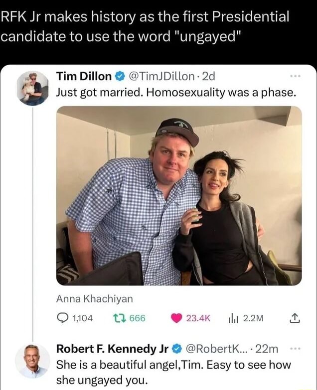 Tim Dillon Rfk RFK Jr makes history as the first Presidential candidate to use the ...