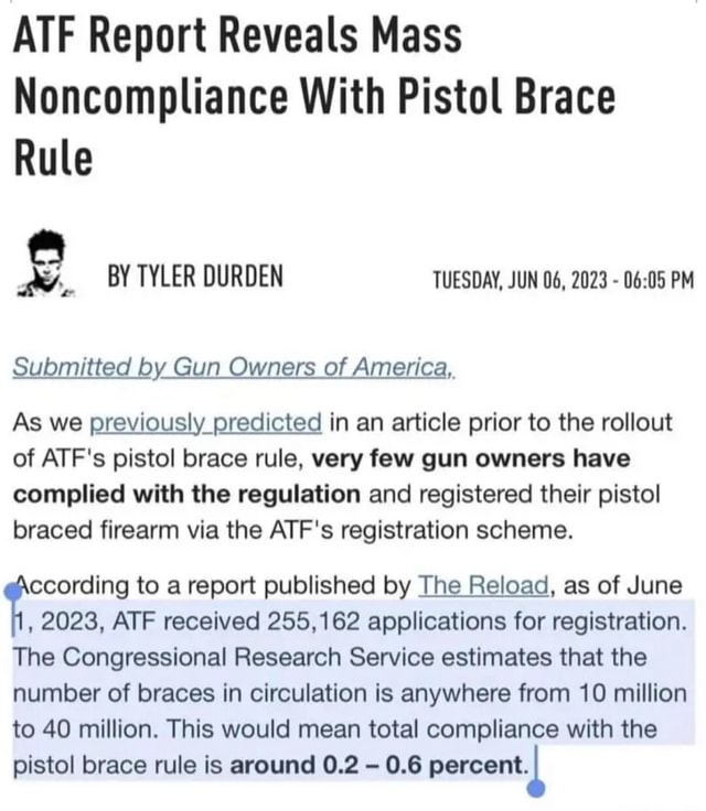 ATF Report Reveals Mass With Pistol Brace Rule BY TYLER