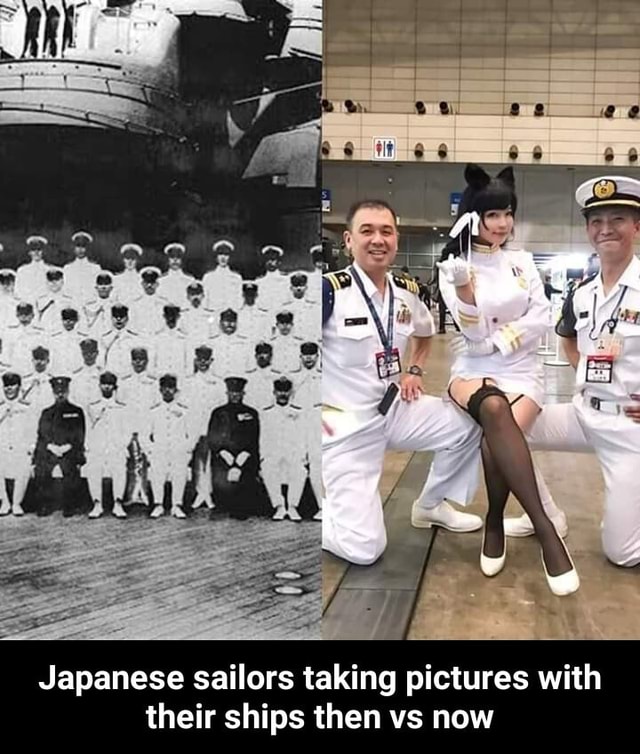 Japanese sailors taking pictures with their ships then vs now Japanese sailors taking pictures