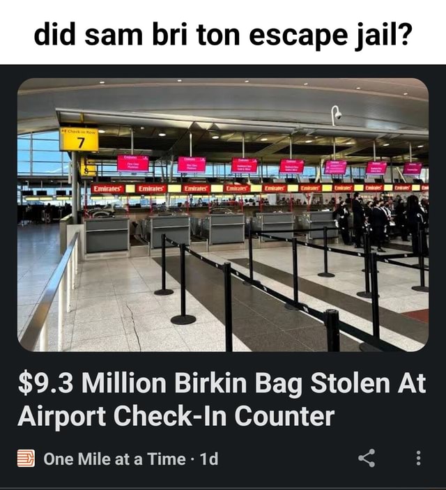 $9.3 Million Birkin Bag Stolen At Airport Check-In Counter - One Mile at a  Time