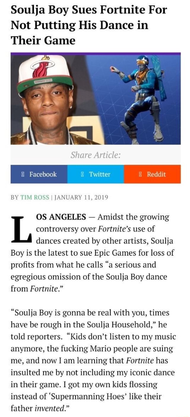 Soulja Boy Sues Fortnite Soulja Boy Sues Fortnite For Not Putting His Dance In Their Game