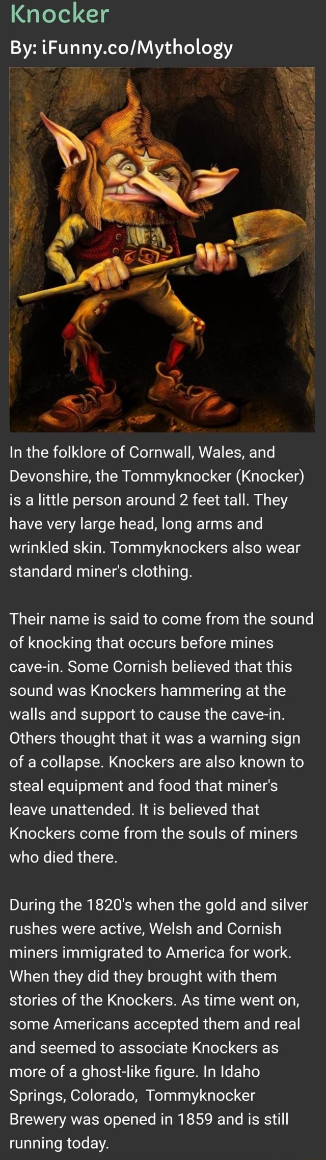 Knocker By: iFunny.co/Mythology In the folklore of Cornwall, Wales, and ...