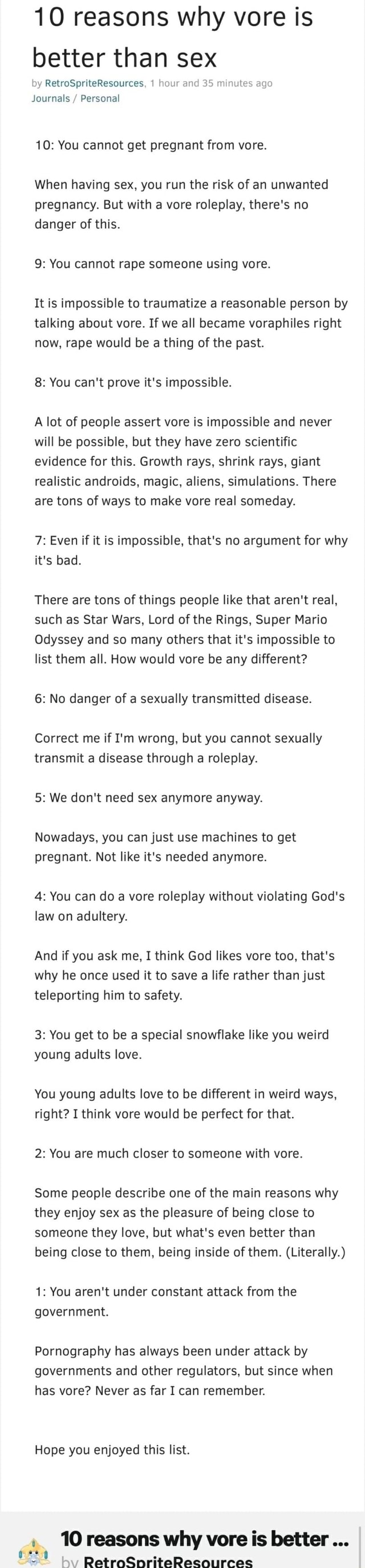10 reasons why vore is better than sex by RetroSpriteResources. 1 how