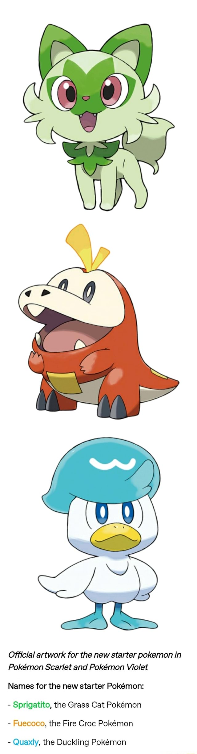 Official artwork for the new starter pokemon in Pokemon Scarlet and ...