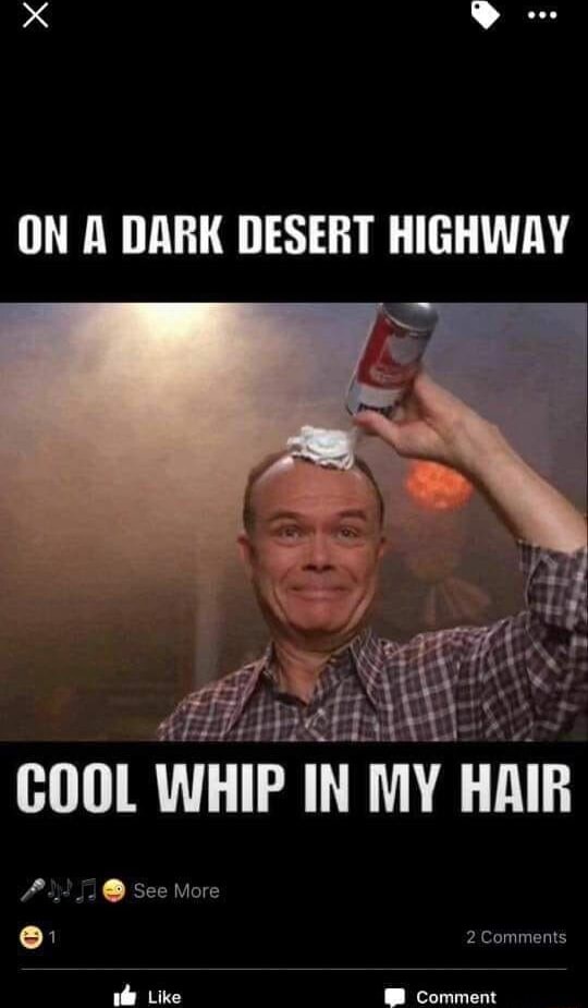 ON A DARK DESERT HIGHWAY cool WHIP IN My HAIR See More 2. Comments Like