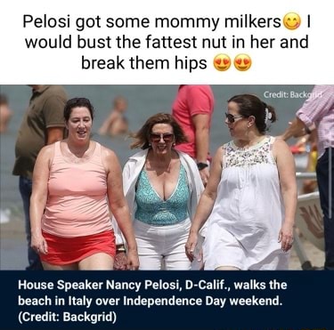 Pelosi got some mommy milkers I would bust the fattest nut in her and