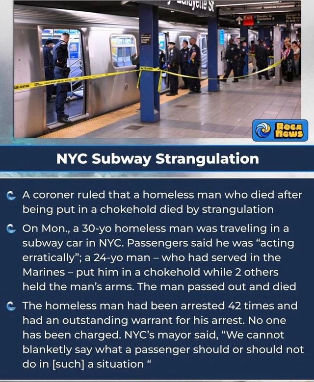 NYC Subway Strangulation A coroner ruled that a homeless man who died ...