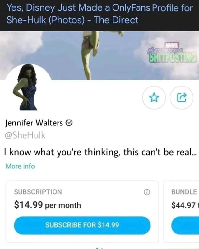 Yes, Disney Just Made a OnlyFans Profile for She-Hulk (Photos) - The Direct Jennifer Walters