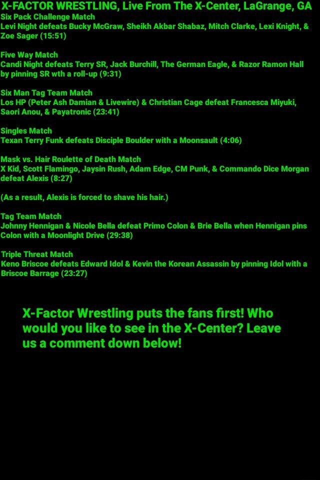 XFACTOR WRESTLING, Live From The XCenter, LaGrange, GA Six Pack