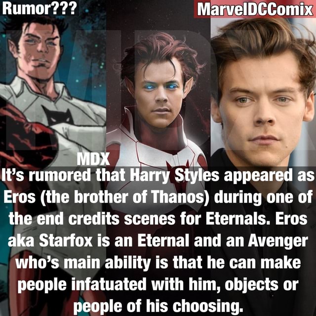 Marvel Stans Telugu on X: There were rumours that Harry Styles would make  his debut as 'Star Fox' (Thanos' brother) into MCU in one of the post  credit scenes of #Eternals. Keeping