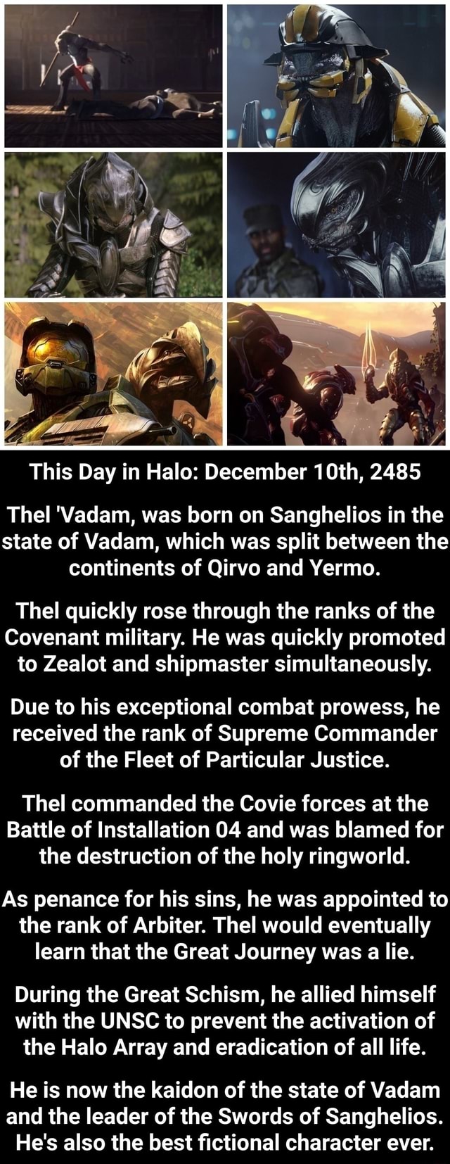 Bra This Day In Halo: December 10Th, 2485 Thel 'Vadam, Was Born On  Sanghelios In The State Of Vadam, Which Was Split Between The Continents Of  Qirvo And Yermo. Thel Quickly Rose