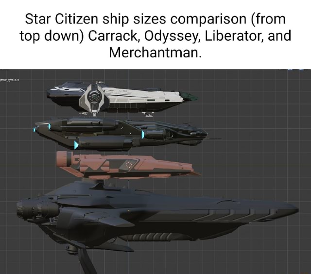 Star Citizen ship sizes comparison (from top down) Carrack, Odyssey,  Liberator, and Merchantman. - iFunny Brazil